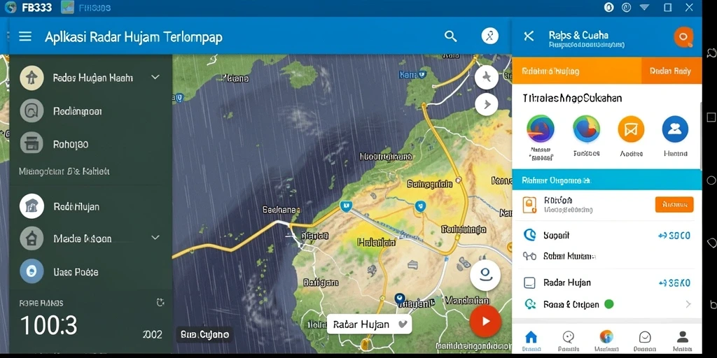 Antarmuka aplikasi FB333 yang menunjukkan data radar hujan secara real-time.