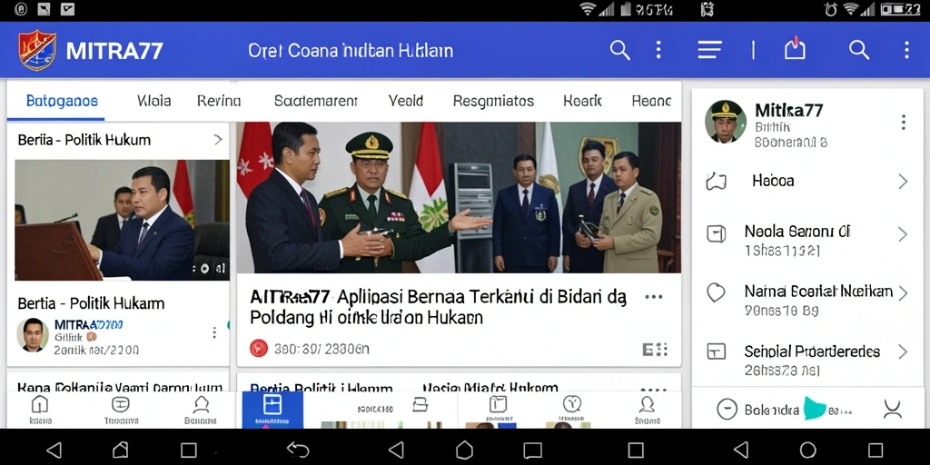 Antarmuka modern MITRA77 yang menampilkan berita politik hukum.