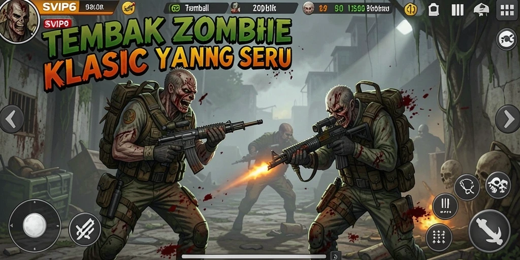 Tampilan antarmuka gameplay SVIP6 dengan zombie menyerang.