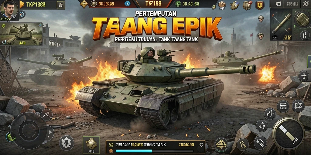 Tampilan antarmuka pertempuran tank yang menarik dan dinamis.